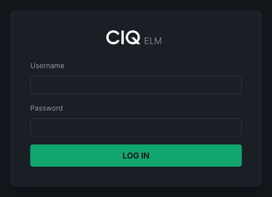 The ELM login page with the username and password form