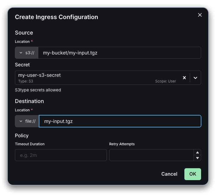 File ingress configuration