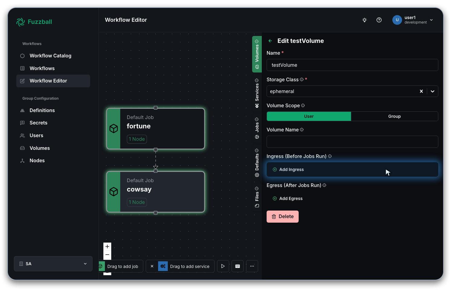 menu for adding a new ingress to the existing volume
