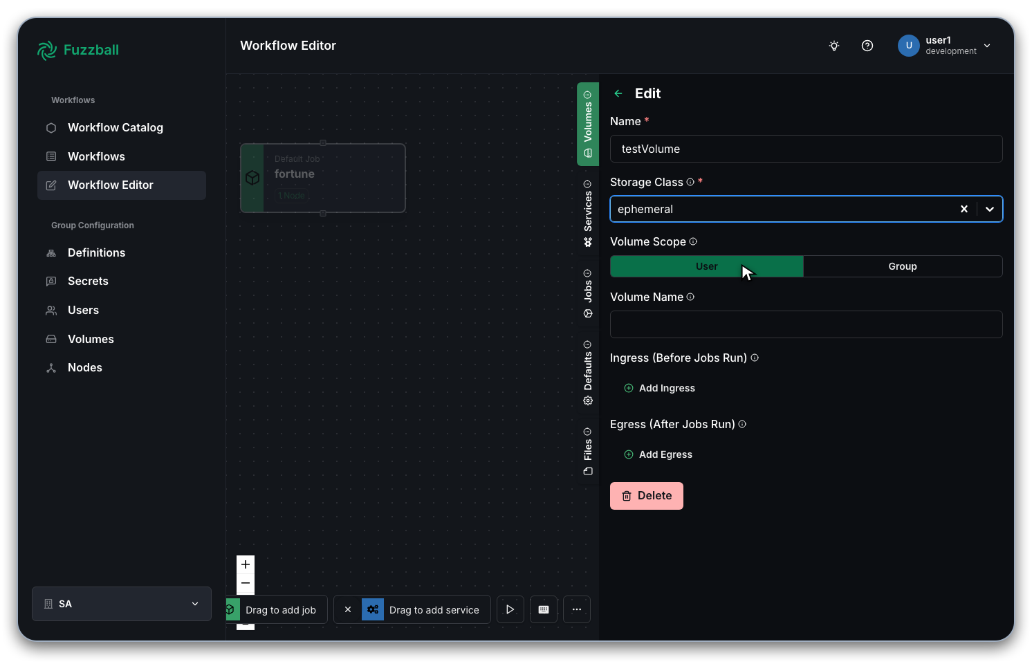 volume configuration for fortune and cowsay workflow
