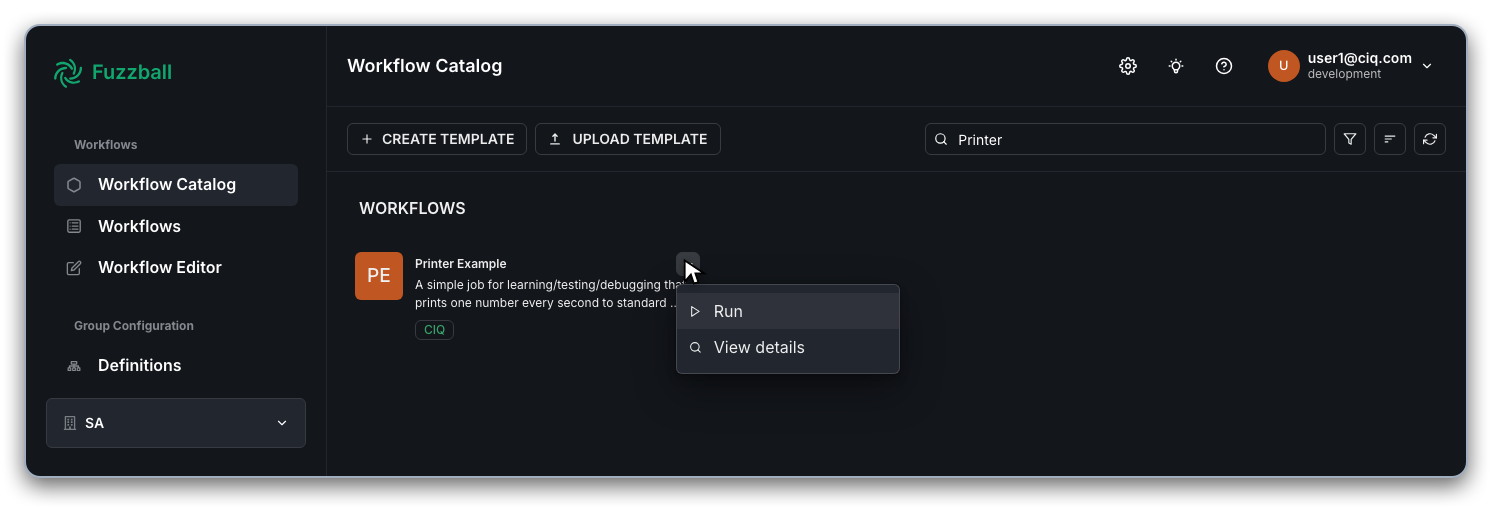 Fuzzball workflow catalog printer example template tile