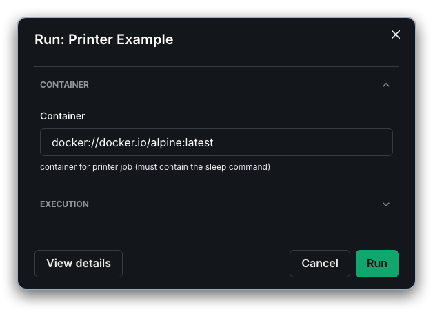 Printer example template continue with workflow submission