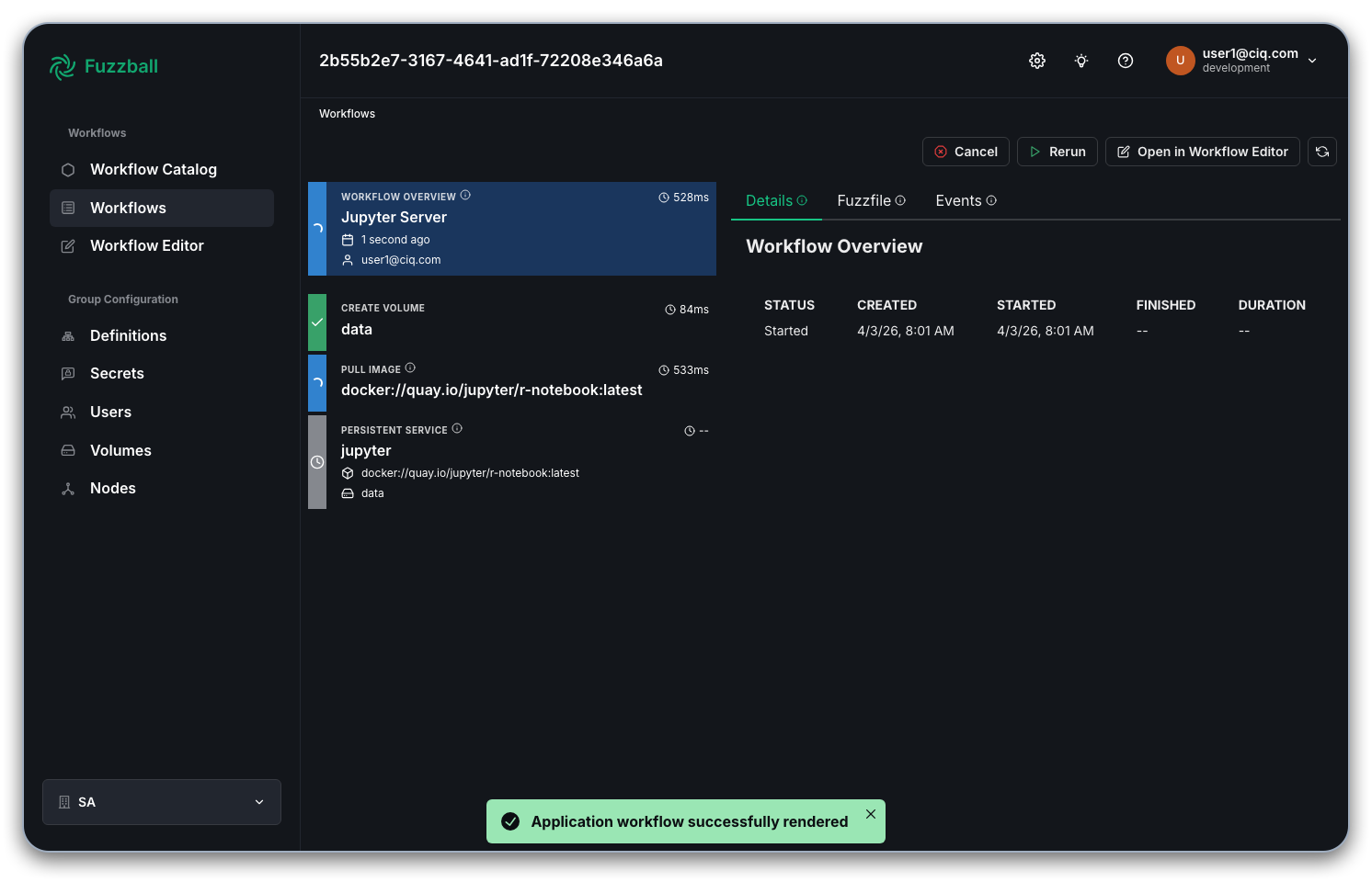 Fuzzball workflow status page