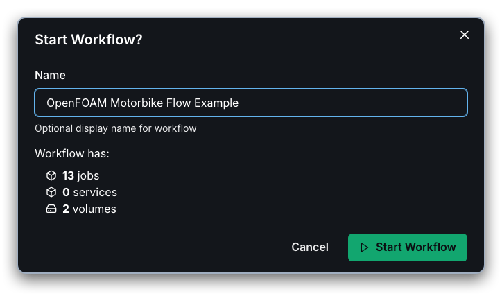 Fuzzball workflow catalog start OpenFOAM start