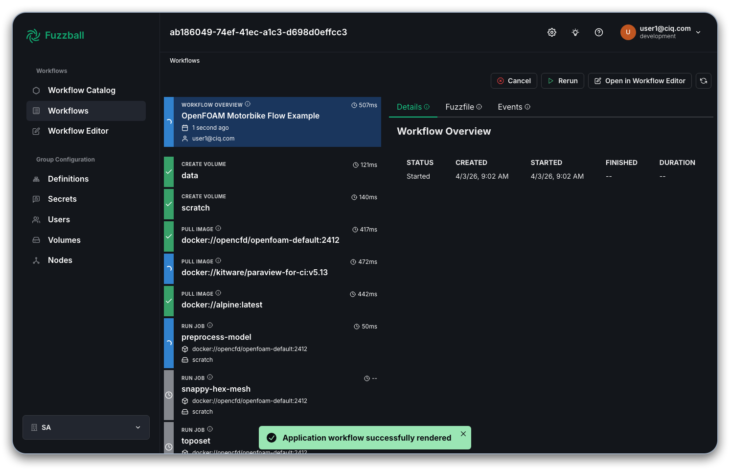 Fuzzball workflow catalog OpenFOAM status