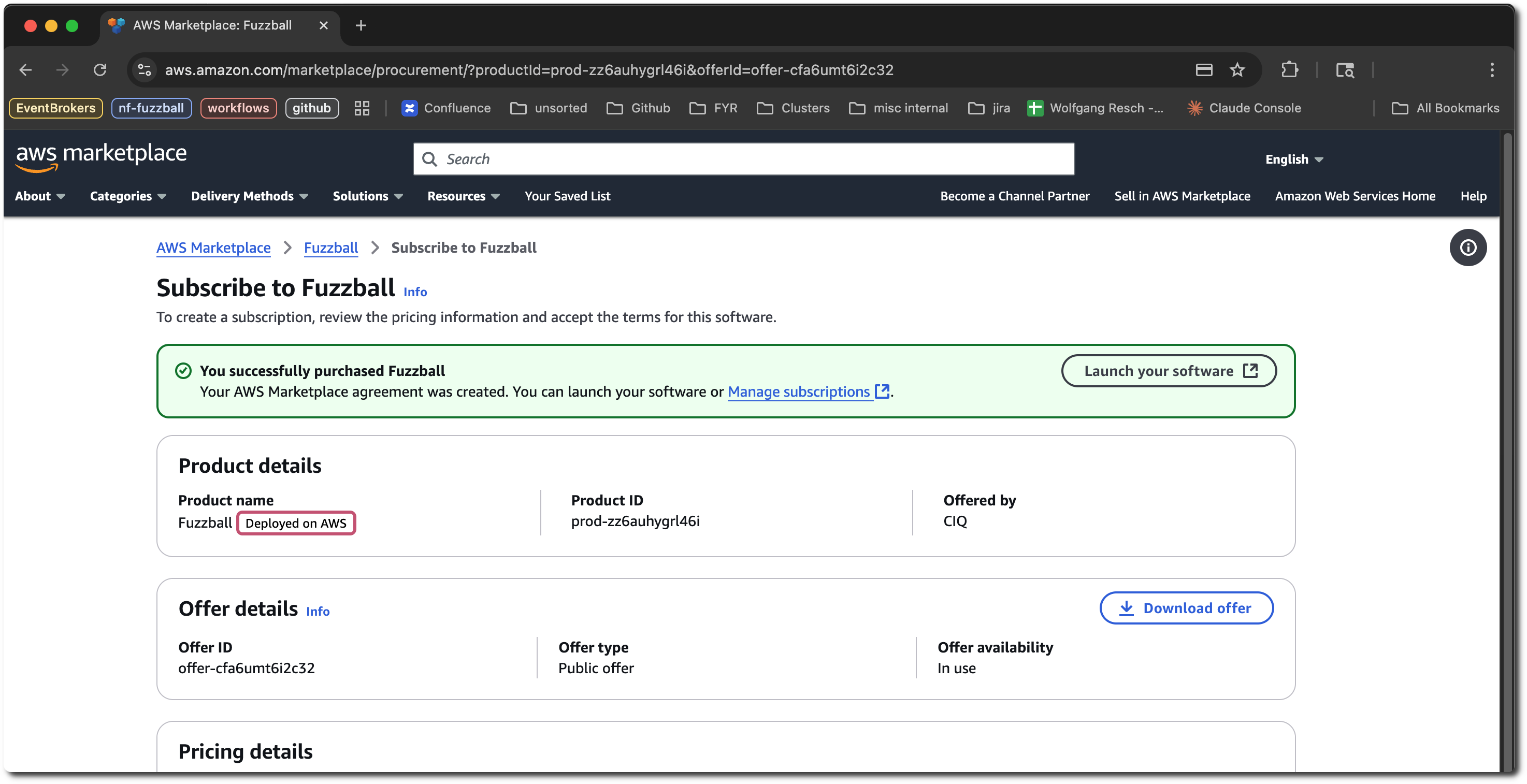Subscribe to software and continue to configuration