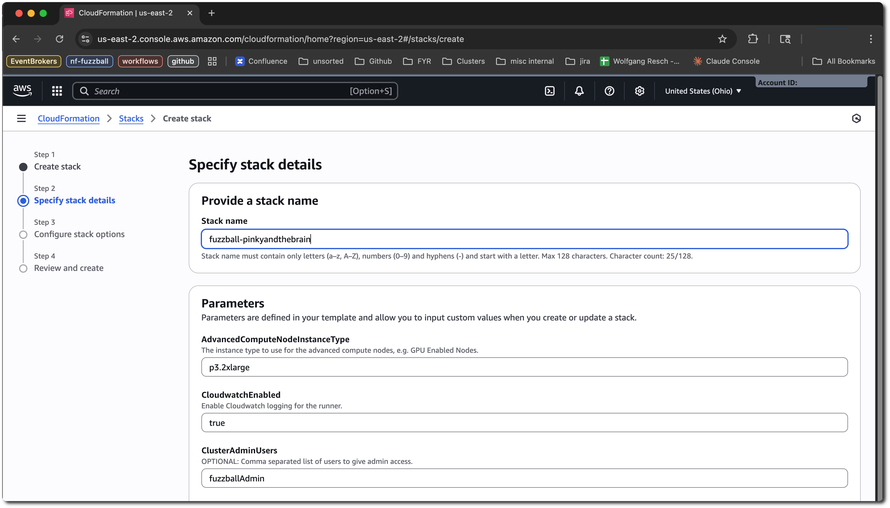 CloudFormation specific parameters form