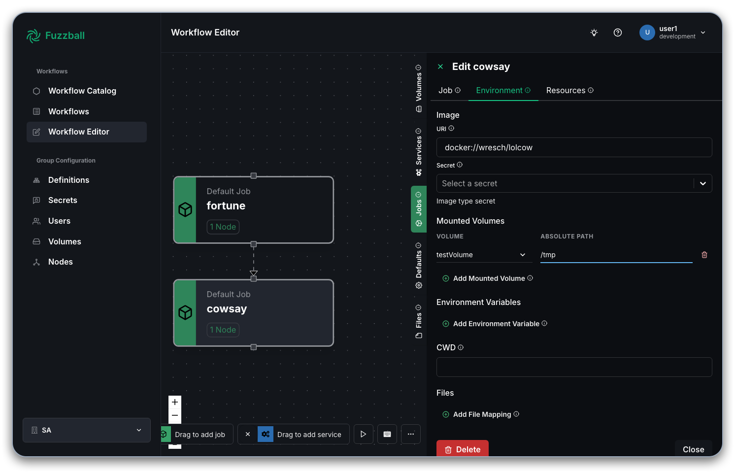 cowsay job environment configuration
