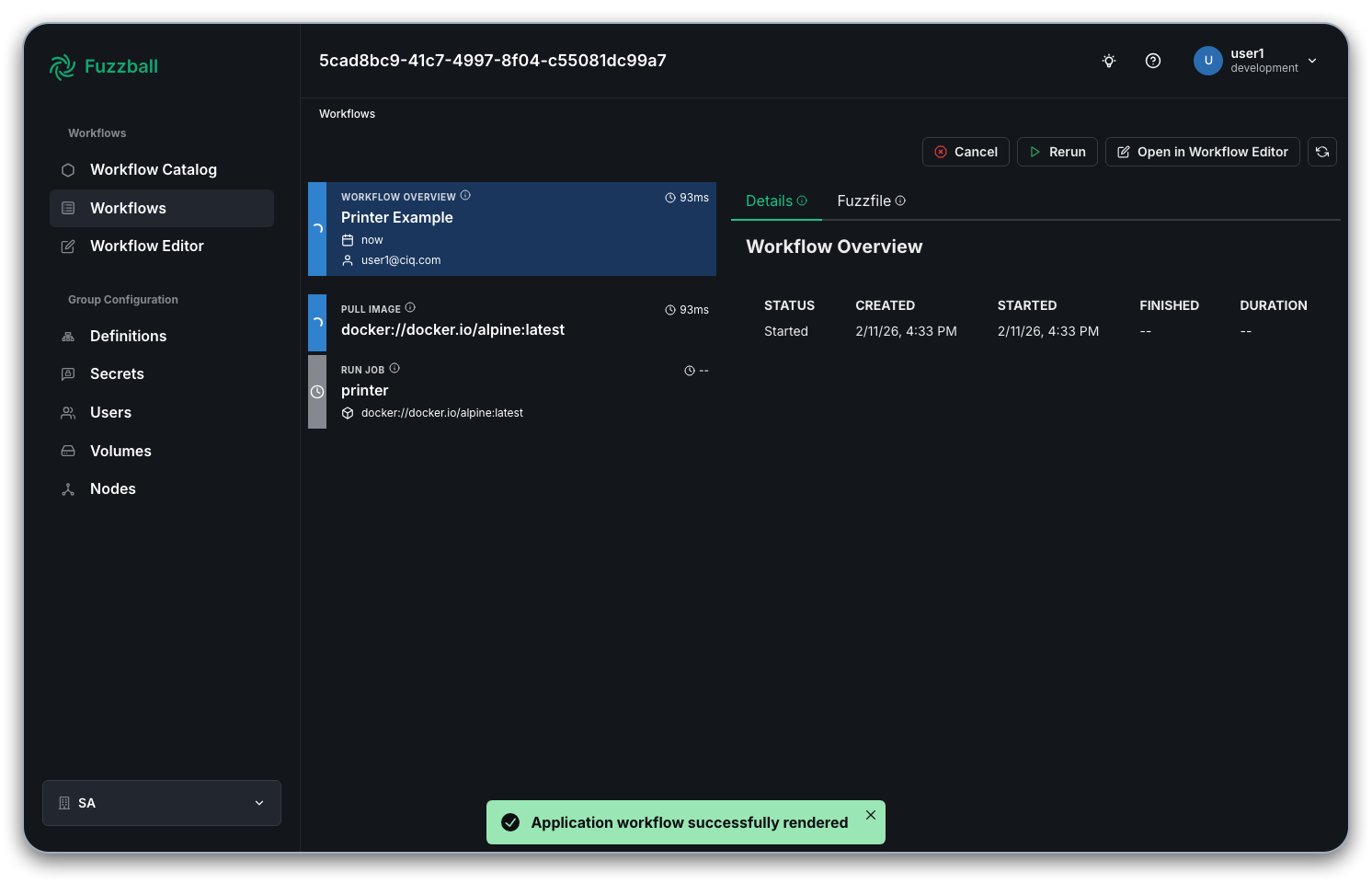 Fuzzball workflow status page
