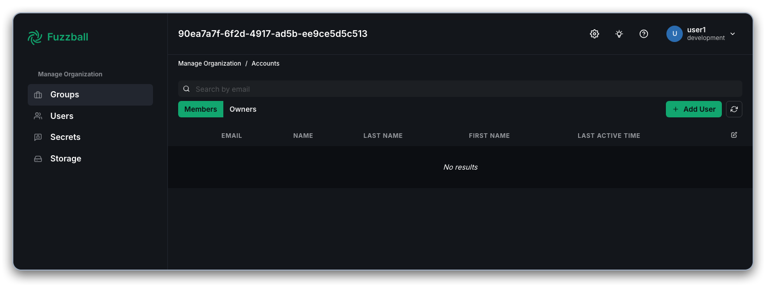 Groups section - selected group