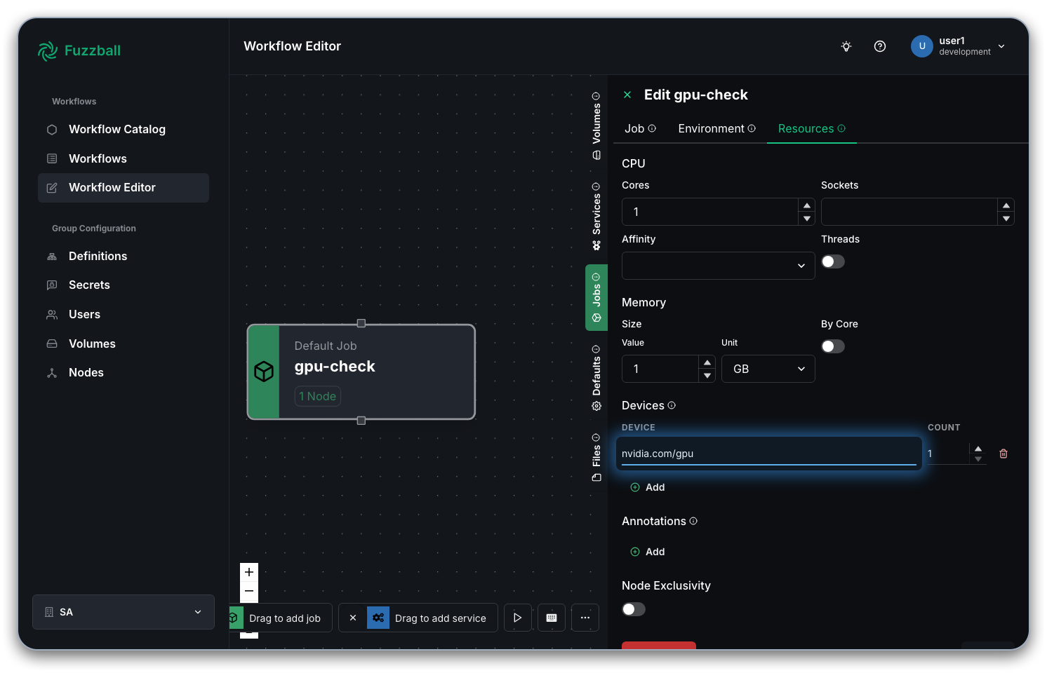 Workflow editor devices and GPU field
