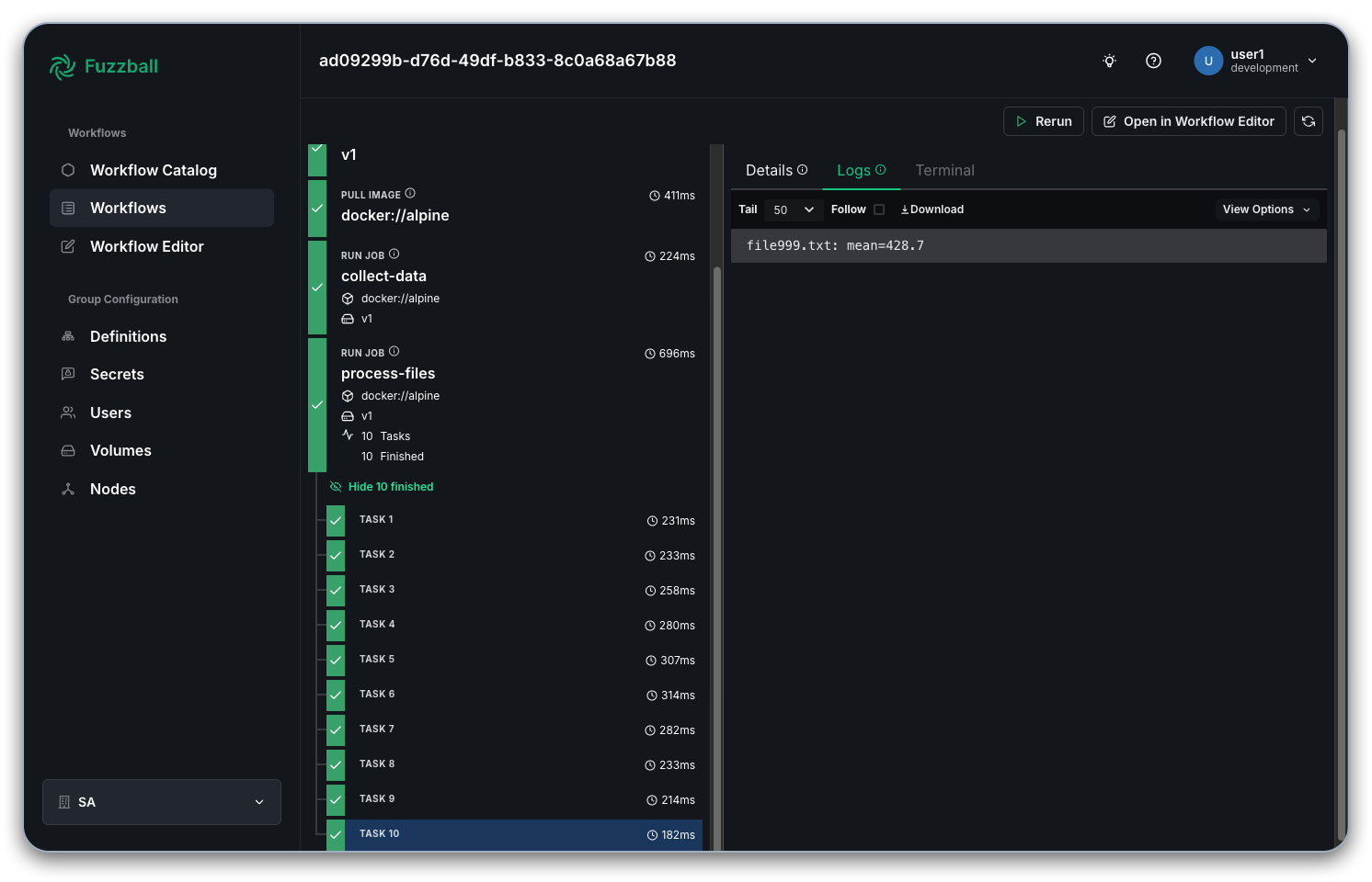 logs from the processing files example job