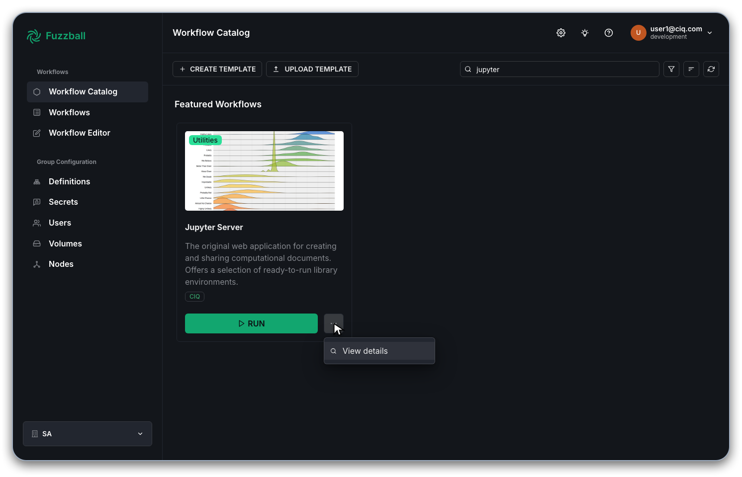 Fuzzball workflow catalog Jupyter Notebook template tile