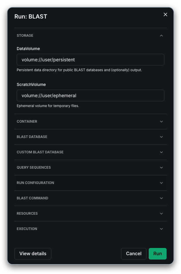 Fuzzball workflow catalog BLAST continue