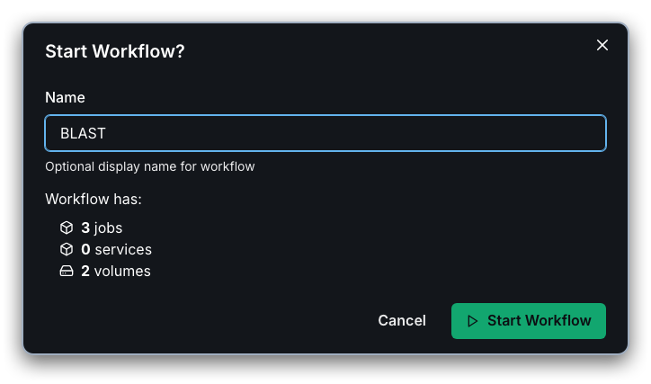 Fuzzball workflow catalog start BLAST start
