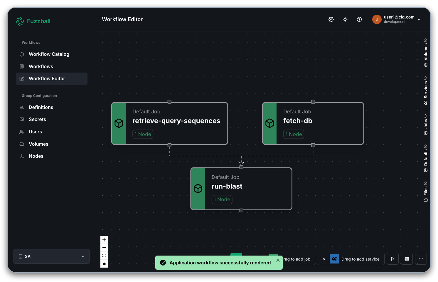 Fuzzball workflow catalog BLAST editor with public database
