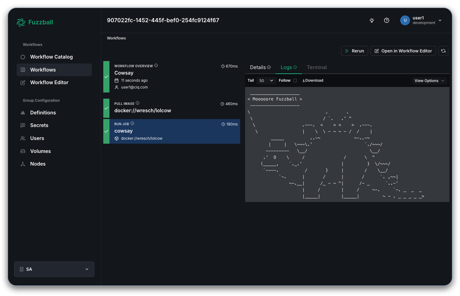 View the cowsay workflow