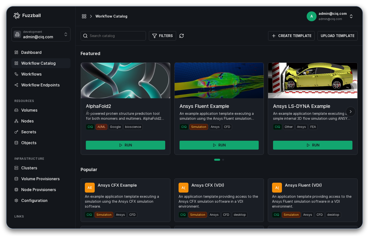 Main Workflow Catalog page