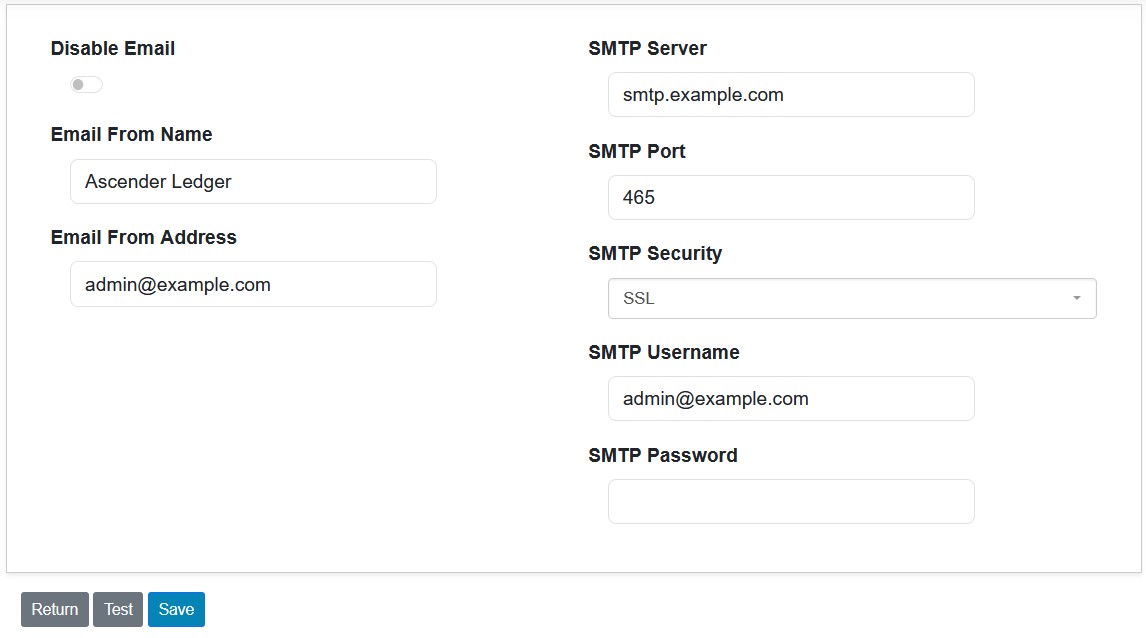 Admin Settings Mail